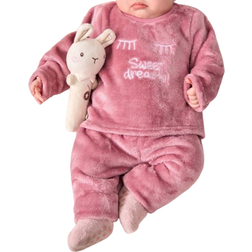 Shein Newborn Baby Girl Fluffy Pink Letter Printed Long Sleeve Top And Elastic Waist Pants pcs Outfit Set AutumnWinter