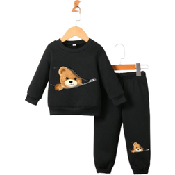 Shein pcs Baby Boy Casual Cute Bear Print Sweatshirt And Pants Set AutumnWinter