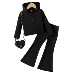 Shein pcs Young Girl Fashionable Ribbed Hoodie Crop Jacket And Flare Pants Set New SpringAutumn Choice