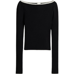 H&M Geripptes Shirt Mit U-Boot-Ausschnitt - Schwarz