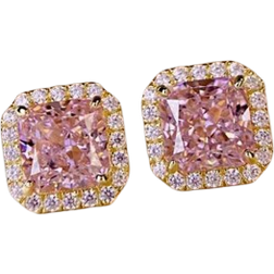 Shein Pair Elegant Pink Cubic Zirconia Stud Earrings For Women For Wedding Engagement Anniversary Party Jewelry Valentine's Day Gift