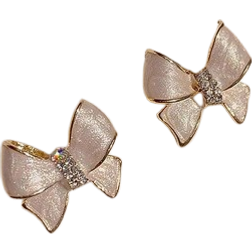 Shein 1pair Simplistic White Bow & Droplet Design Stud Earrings For Women's Daily Or Vacation Wear