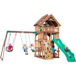 Backyard Discovery kids Highlander All Cedar Wooden Swing Set Wooden/Solid Wood in Brown, Size 153.0 H x 185.0 W x 185.0 D in Wayfair Brown