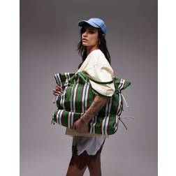 Topshop Tino Nylon Ruched Tote Bag - Green Stripe