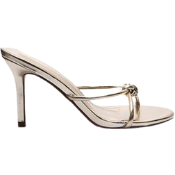 PrettyLittleThing Gold Metallic Pu Knotted Mid Heeled Mule Sandals, Yellow