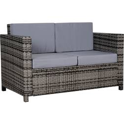OutSunny Rattan Wicker 2-seat Loveseat Padded Garden Furniture Grey Outdoor Sofa
