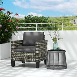 OutSunny Single Rattan Armchair with Cushions - Light Grey Lounge Chair