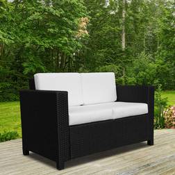 OutSunny Rattan Wicker 2-seat Loveseat Padded Garden Furniture Black Outdoor Sofa