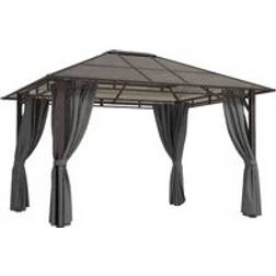 OutSunny 3.6 x 3 m Hardtop Gazebo Garden Pavilion with Removable Curtains - Dark Grey