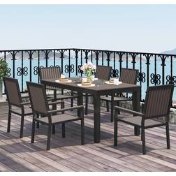 OutSunny 6 Seater Aluminium Garden with Stackable Chairs Brown Patio Dining Set