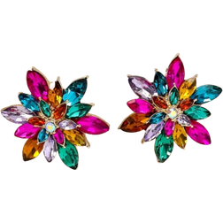 Shein 2pcs Flower Shape Diamond Inlaid Ear Studs For Women, Daily Wear, Dating, Vacation Gift