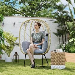 OutSunny Rattan Garden Egg Chair with Thickened Cushion, Headrest, Grey