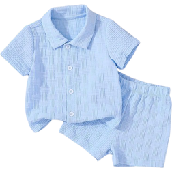 Shein pcs Textured Shirt And Shorts Street Fashion Outfit For Baby Boys