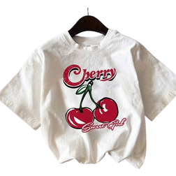 Shein Tween Girl Casual Simple Cherry Print Short Sleeve TShirt Suitable For Summer