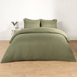 Brentfords Plain Pillowcase Bedding Set, Woodland Green - Single Duvet Cover Green (198x137cm)