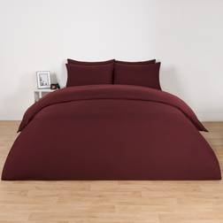 Brentfords Plain Pillowcase Bedding Set, Burgundy - King - One Size Duvet Cover Red (230x220cm)