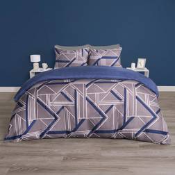 OHS Geo Print Plain Reverse Set Double - Duvet Cover Blue, Grey (200x200cm)