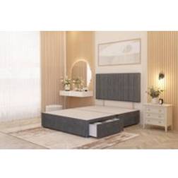 Somnior Alexas 2 Draw Divan Bed Base with Headboard Plush Velvet - Silver