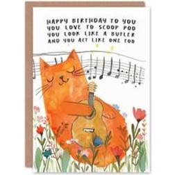 ARTERY8 Orange Tabby Guitar Song Cat Lover Floral Funny Birthday Card One Size