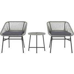 OutSunny Rattan 3 Pieces Small Balcony Furniture with Cushion Light Grey Bistro Set, 1 Table incl. 2 Chairs