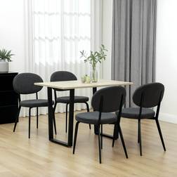 Homcom Set of 4 Sherpa Dining Chairs Boucle Chairs with Back Black Kitchen Chair 4pcs