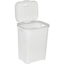 URBN Living Plastic Rattan Laundry Clothes Bin Basket 55L White