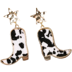 Shein 1pair Creative & Unique Western Cowboy Style Cow & Leopard Print Boot Shaped Earrings With Retro & Fashionable Design