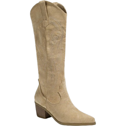 Shein Women's Western Boots Embroidered Pointed Toe Chunky Heel Suede Riding Boots With Electronic Embroidery Solid Color Autumn Winter Warm Boots