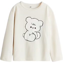 H&M Printed Cotton Top - Cream/Teddy Bear (1270165001)