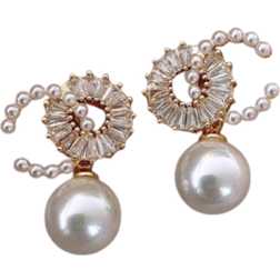 Shein 1pair Exquisite & Charming & Luxurious & & Elegant Pearl & Cubic Zirconia Earrings, Ideal For Dating Gift And Decoration