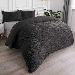 OHS Luxury Seersucker Set King - Charcoal Duvet Cover Grey (230x220cm)