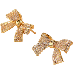 Shein pcs Chic Bowknot Sparkly Cubic Zirconia Earrings Gold Plated Copper Suitable For Women Perfect For Weddings Engagements Daily Wear Valentines And Bi
