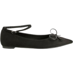 boohoo Womens Bow Detail Ankle Strap Flats - Black