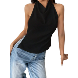 Shein Summer Sexy Halter Backless Tank Top - Solid Color