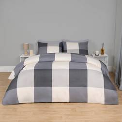 OHS Gingham Block Check Set, - Superking Duvet Cover Grey (260x220cm)