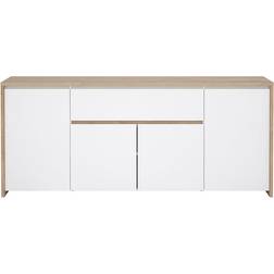 Ebuy24 Next Skänk 4 Dörrar 1 Låda Ek-Dekor Vit Högblanka Sideboard 197x84cm