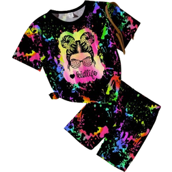 Shein Young Girls' Casual Simple Short Sleeve T-Shirt And Shorts Set, Suitable For Summer