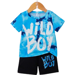 Shein Baby Boy Tie Dye Letter Printed Casual Short Sleeve Top And Shorts Set SpringSummer