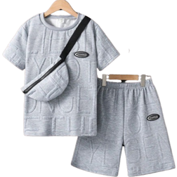 Shein pcsSet Tween Boys Casual TShirt And Shorts Outfit With Carrying Bag