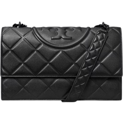 Tory Burch Fleming Matte Leather Convertible Shoulder Bag - Black