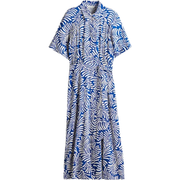 H&M Tie-Belt Shirt Dress - Bright Blue/White Patterned