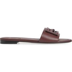 Fendi Logo Leather Slide Sandals - Chocolate