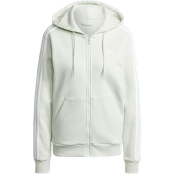 adidas Essentials 3-Stripes Full-Zip Fleece Hoodie Linen Green Womens