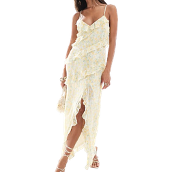 New Look Floral Ruffle Split Maxi Dress - Yellow