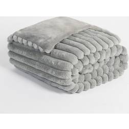OHS Faux Fur Thick Ribbed Blankets Grey (150x125cm)