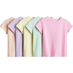 H&M Cotton T-shirts 5-pack - Pink/Mint Green/Yellow (1022628033)