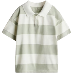 H&M Cotton Polo Shirt - Light Dusty Green/Striped (1275457003)