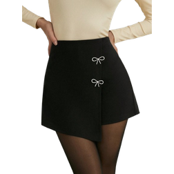 Shein Bowknot Decor Casual Shorts - Solid Color