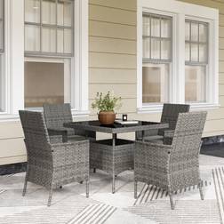 OutSunny 4 Seater Rattan Garden Furniture with Cushion Grey Patio Dining Set