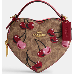 Coach Heart Crossbody Bag in Signature Canvas with Cherry Print - Gold/Tan Multi